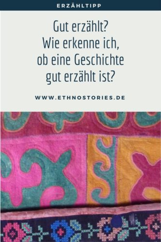 Details aus einer kirgisischen Jurte: Oben Teil eines Shyrdak Filzteppichs, Unten Teil eines bestickten Wandbehangs mit Kreuzstich - Artikelfoto: Gut erzählt? Wie erkenne ich, ob eine Geschichte gut erzählt ist?